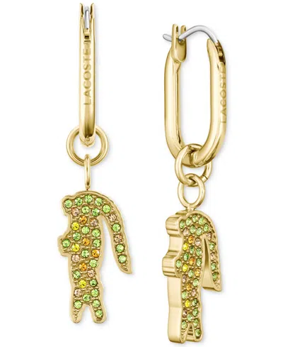 Lacoste Multicolor Crystal Crocodile Drop Earrings In Gold