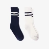 Lacoste Unisex Constrast Stripes Ribbed Knit Socks 2-pack - 3 - 5.5 In Blue