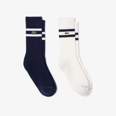 LACOSTE NAVY BLUE / WHITE UNISEX CLUSTER SOCKS OF CONTRAST STRIPES