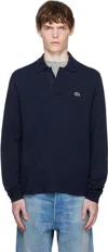 Lacoste Navy Classic Fit Long Sleeve L.12.12 Polo In Black