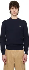 Lacoste Navy Crew Neck Cotton Sweater In 166 Navy