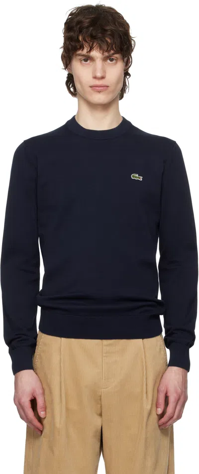 Lacoste Navy Crew Neck Cotton Sweater In 166 Navy