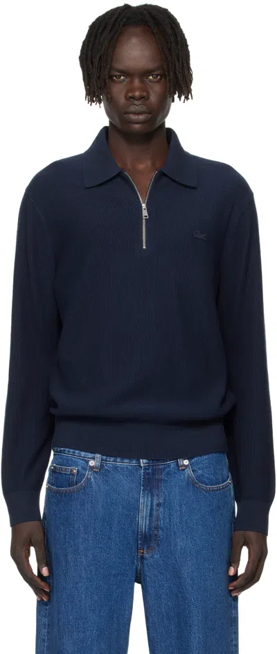 Lacoste Navy Half-zip Polo In Blue