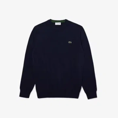 Lacoste Navy Organic Cotton Crew Neck Sweater In Blue