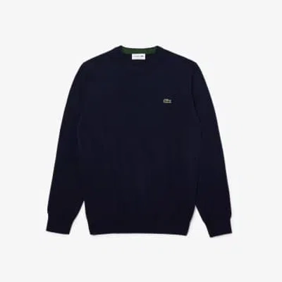 Lacoste Navy Organic Cotton Crew Neck Jumper In Blue