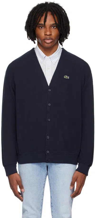 Lacoste Navy Relaxed-fit Cardigan In Navy Blue