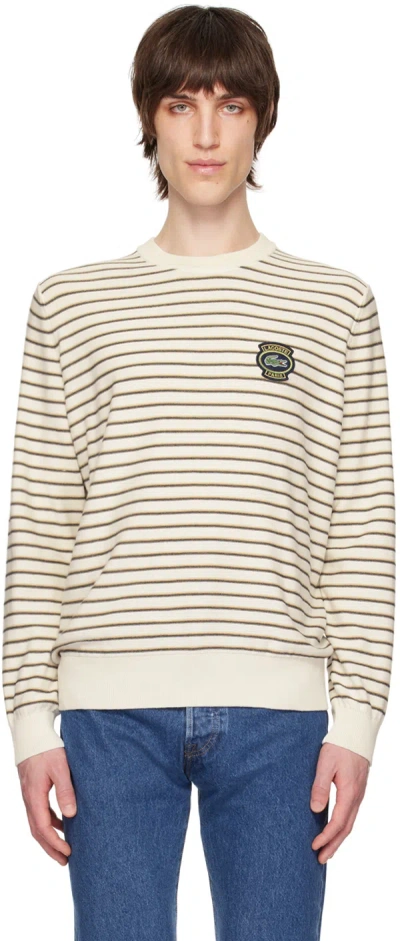 Lacoste Off-white Striped Sweater In Flour/croissant