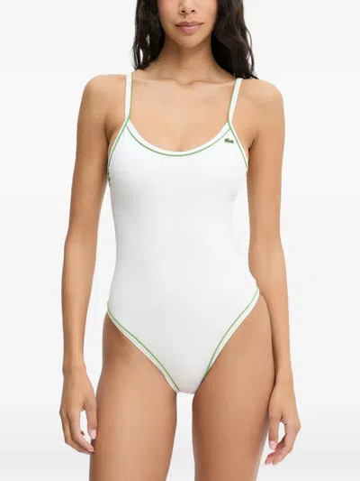 Lacoste One Piece Trim Accent Swimsuit In White