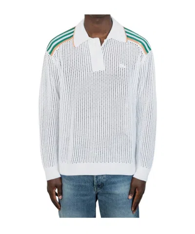 Lacoste Open-knit Polo Shirt In White
