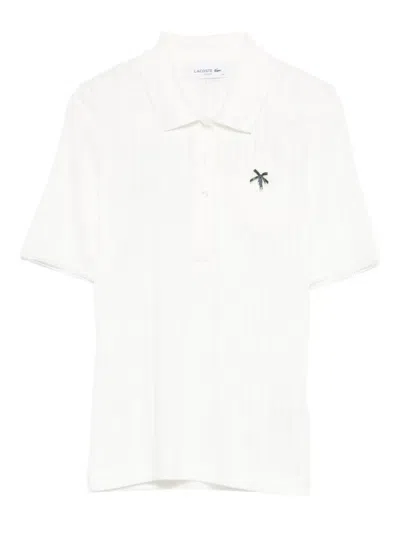 Lacoste Openwork Chest-pocket Polo Top In White
