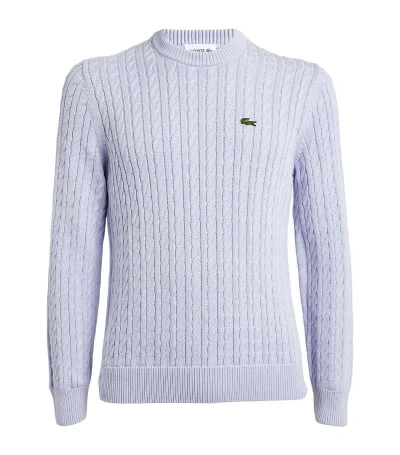 Lacoste Organic Cotton-blend Cable-knit Jumper In Blue