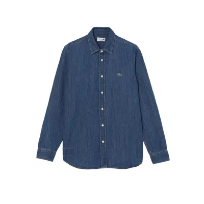 LACOSTE ORGANIC COTTON DENIM SHIRT WITH EMBROIDERED CROCODILE LOGO
