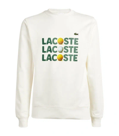 Lacoste Organic Cotton Graphic Logo Sweatshirt In Weiss