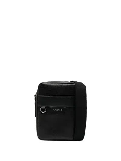 Lacoste Ossian Leather Messenger Bag In Black