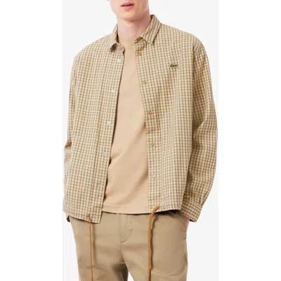 Lacoste Oversize Drawstring Hem Snap Front Overshirt In Brown