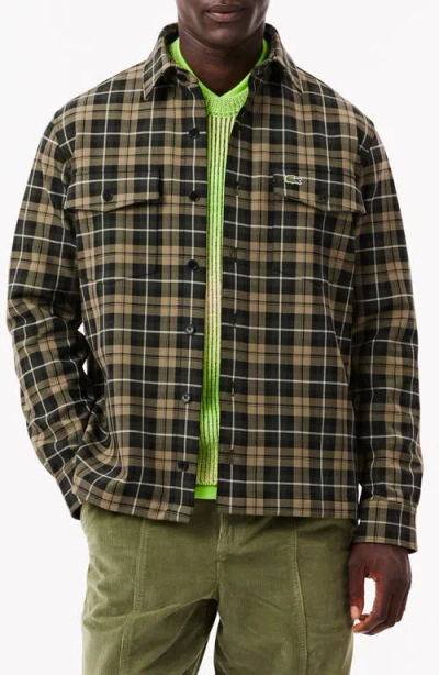 Lacoste Oversize Plaid Flannel Button-up Overshirt In Multi