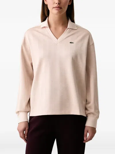 Lacoste Oversize Polo Shirt In Jacquard Monogram In Neutral