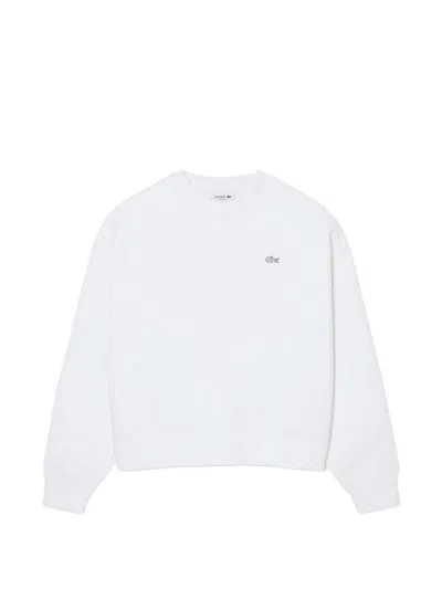 Lacoste Oversized Logo-patch Sweatshirt In White
