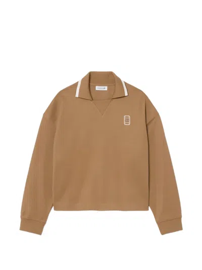 Lacoste Oversized Polo Collar Piquã© Sweatshirt - S (36) In Brown