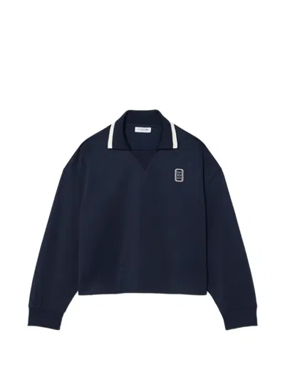 Lacoste Oversized Polo-collar Piqué Sweatshirt In Blue