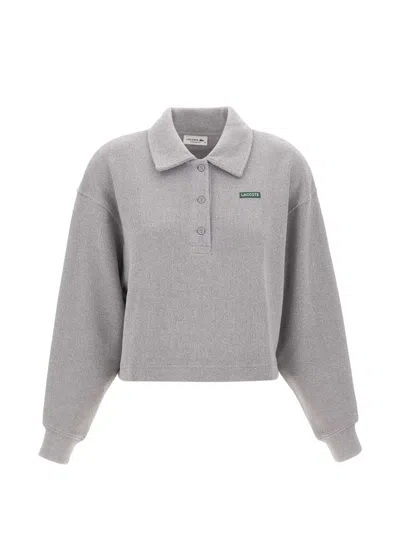 Lacoste Oversized Ribbed Polo Collar Sweatshirt In Gray