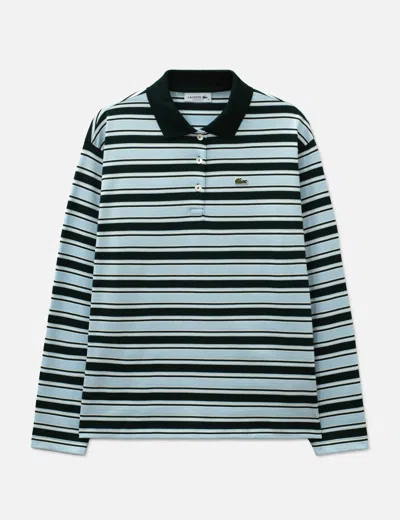 Lacoste Oversized Striped Long Sleeved Polo Shirt In Blue