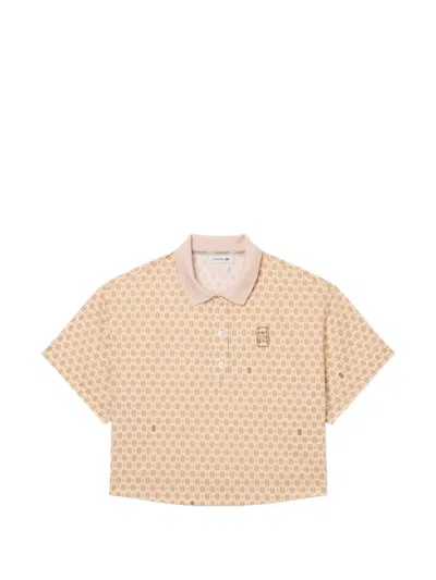 Lacoste Oversized Tennis Print Polo Top In Neutral