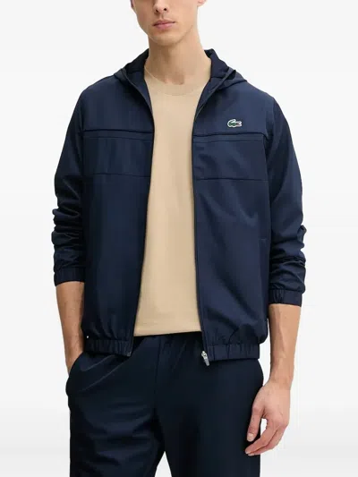 Lacoste Panelled Zip-up Hooded Jacket In Blue