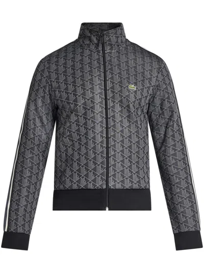 Lacoste Paris-monogram Zip-up Sweatshirt In Schwarz