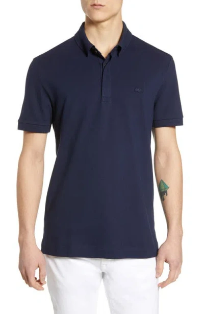 Lacoste Stretch Cotton Paris Regular Fit Polo Shirt In Navy Blue