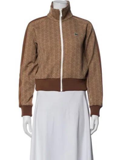 Pre-owned Lacoste Patterned Bomber Jacket In Brown