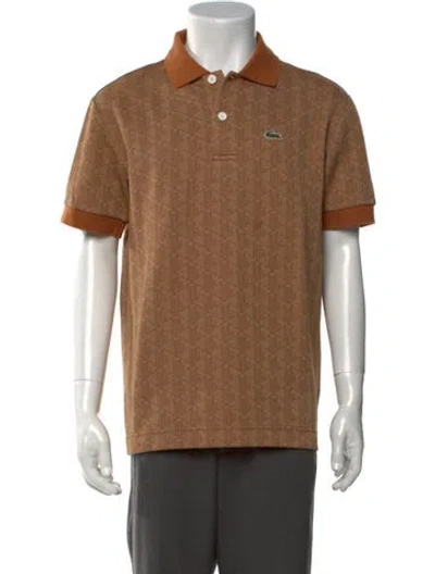 Pre-owned Lacoste Patterned Collar Polo Shirt In Brown