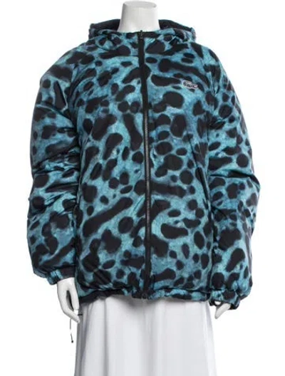 Pre-owned Lacoste Patterned Down Jacket In Blue