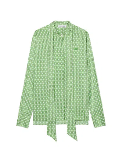 Lacoste Patterned Tie-neck Shirt In Green