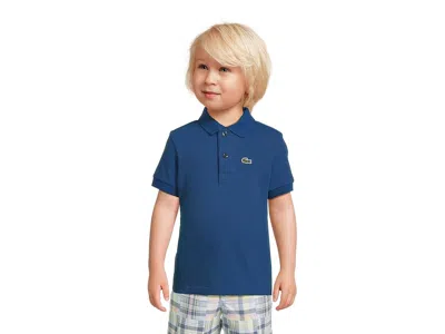 Lacoste Petit Pique Polo (little Kid/big Kid) Boy's Short Sleeve Pullover Bleu France : 4 (toddler), Cotton In Blue