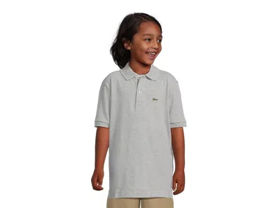 Lacoste Petit Pique Polo (little Kid/big Kid) Boy's Short Sleeve Pullover Silver Chine : 12 (big Kid), Cotto In Gray