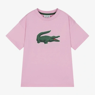 Lacoste Kids' Pink Cotton Xxl Crocodile T-shirt