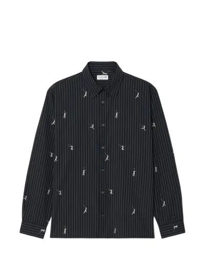 Lacoste Pinstripe Tennis-print Shirt In Black