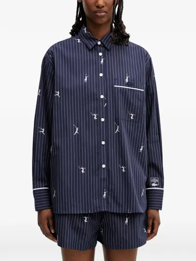 Lacoste Pinstriped Embroidered Shirt In Blue