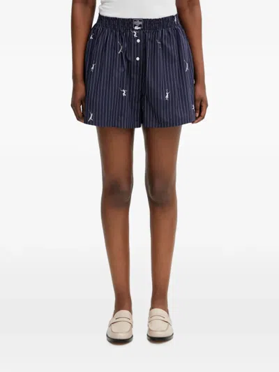Lacoste Pinstriped Embroidered Shorts In Blue