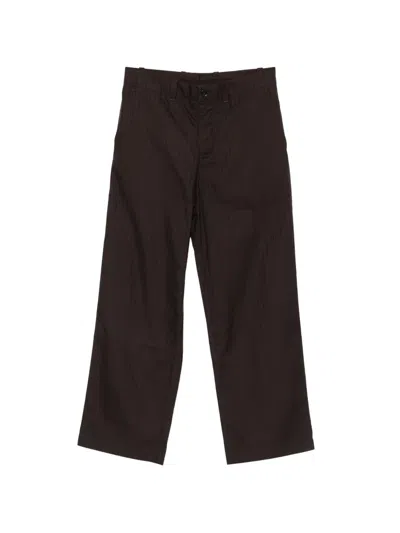 Lacoste Pinstriped Logo-patch Trousers In Blue