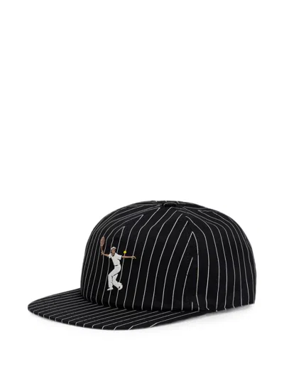 Lacoste Pinstripe-pattern Embroidered-motif Cap In Black