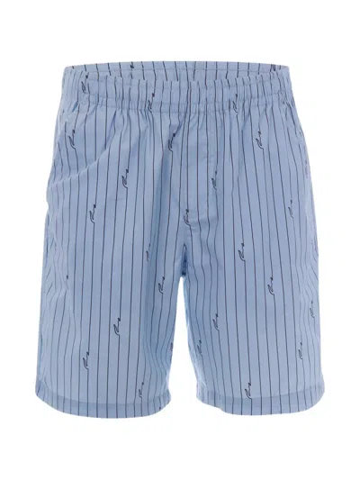 Lacoste Pinstripe-pattern Logo-print Shorts In Blue