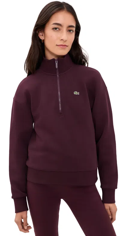 Lacoste Pique Half Zip Sweatshirt Oxalis In Burgundy