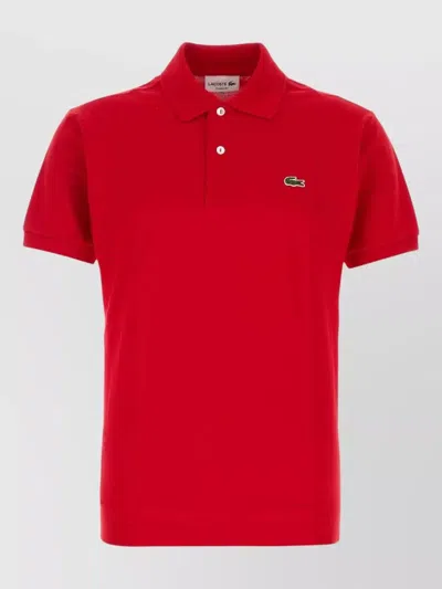 Lacoste Piquet Polo Shirt Straight Cut Collar Short Sleeves In Red