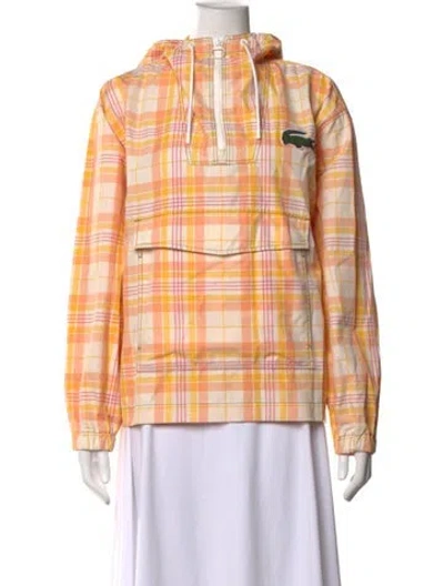 Pre-owned Lacoste Plaid Print Crew Neck Hoodie In Orange