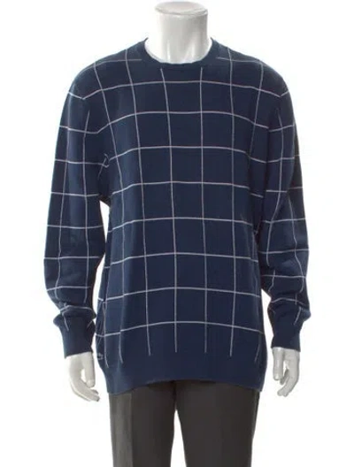 Pre-owned Lacoste Plaid Print Crew Neck Pullover In Blue