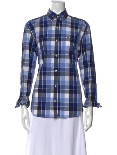 Pre-owned Lacoste Plaid Print Long Sleeve Button-up Top In Blue