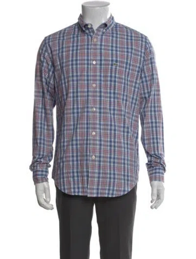 Pre-owned Lacoste Plaid Print Long Sleeve Dress Shirt In Blue