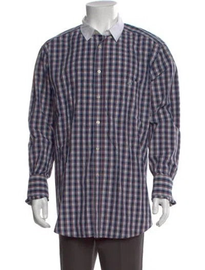 Pre-owned Lacoste Plaid Print Long Sleeve Dress Shirt In Blue